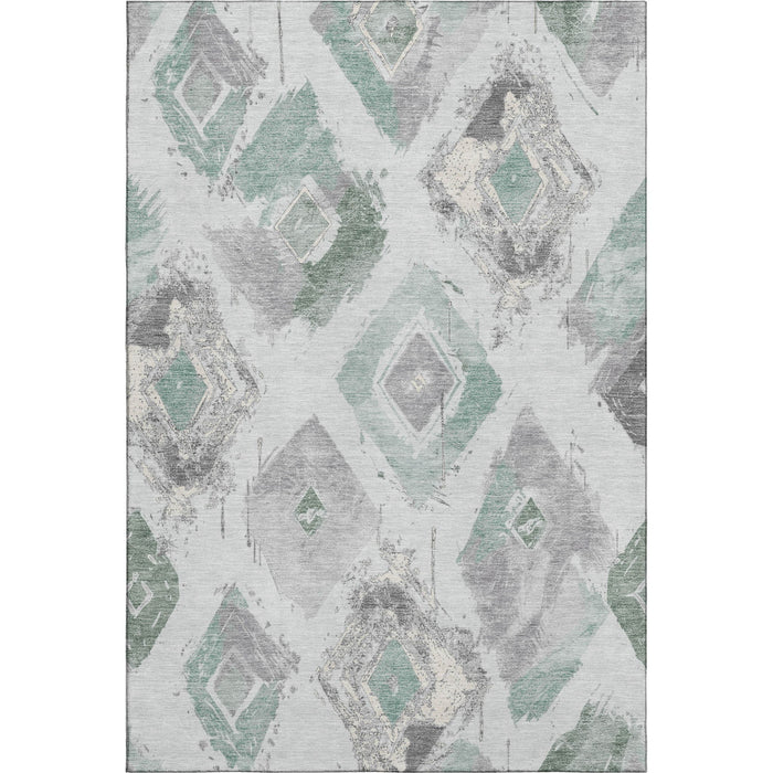 10' X 14' Abstract Geometric Washable Area Rug With UV Protection (696632) - Pale Aqua / Gray / Ivory