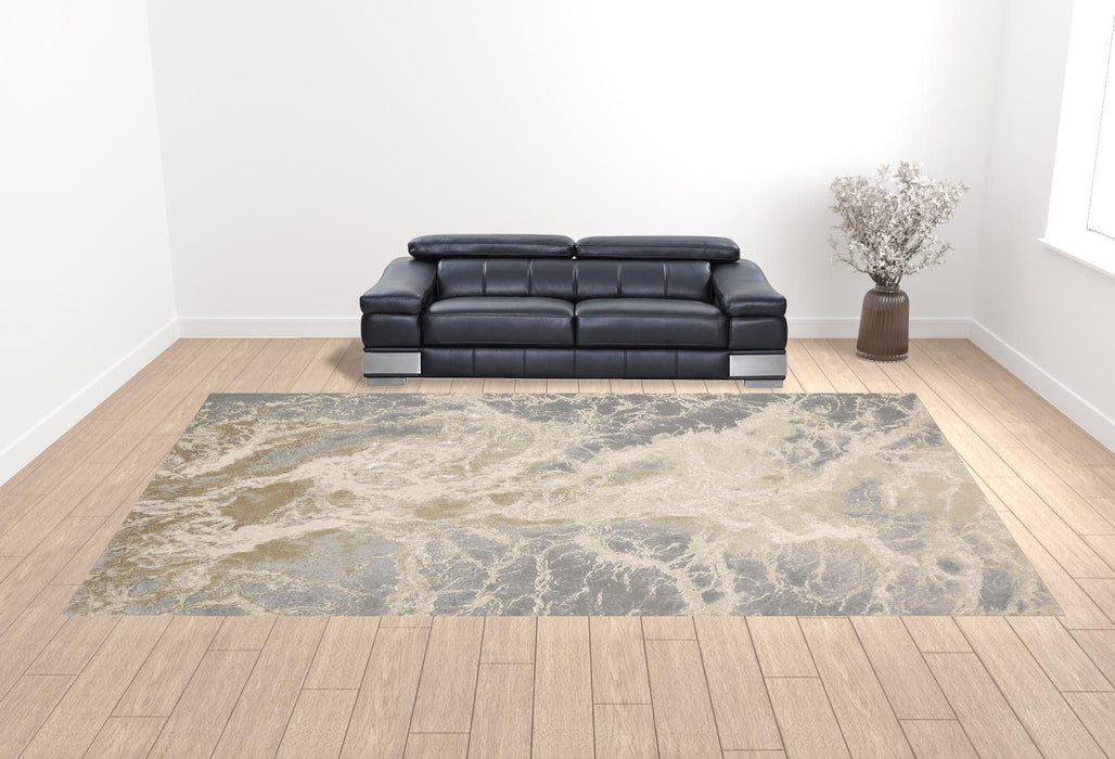 12' x 18' Abstract Area Rug - Ivory Silver And Gold