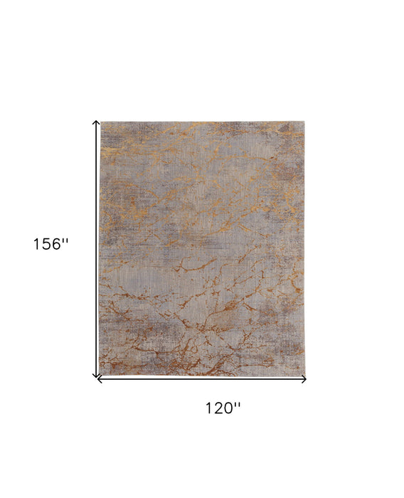 10' x 13' Abstract Power Loom Area Rug - Brown Gold And Gray