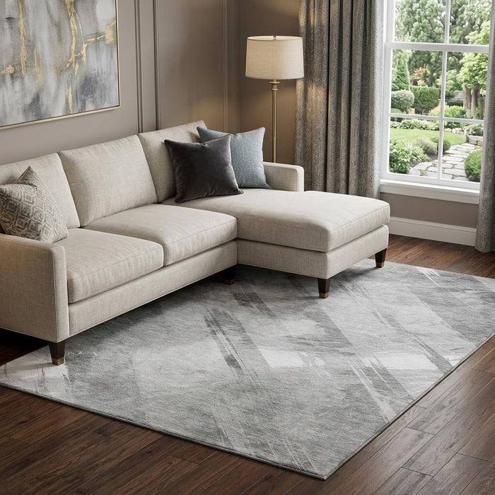 10' X 14' Striped Washable Area Rug With UV Protection (694284) - Gray / Silver / Charcoal