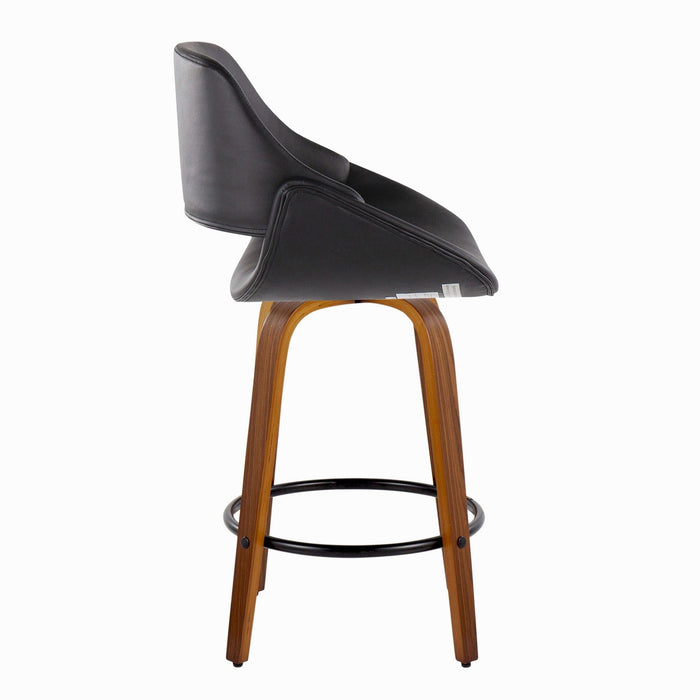 Fabrico - Fixed-Height Counter Stool (Set of 2) - Walnut Wood, Round Black Footrest