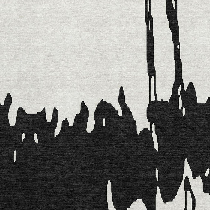 10' X 14' Abstract Washable Area Rug With UV Protection (676116) - Black / Ivory
