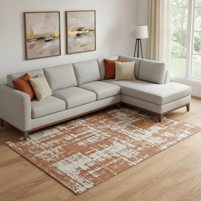 10' X 14' Abstract Washable Area Rug With UV Protection (671168) - Rust / Beige