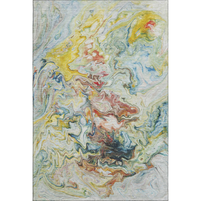 8' X 10' Abstract Washable Area Rug With UV Protection (650960) - Ivory / Yellow / Blue