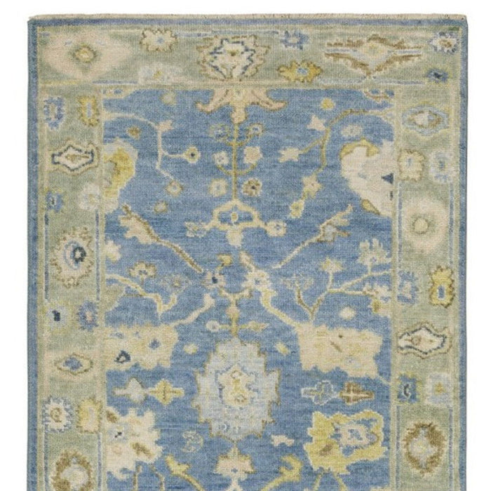 10' Wool Oriental Hand Knotted Runner Rug With Fringe - Blue And Green