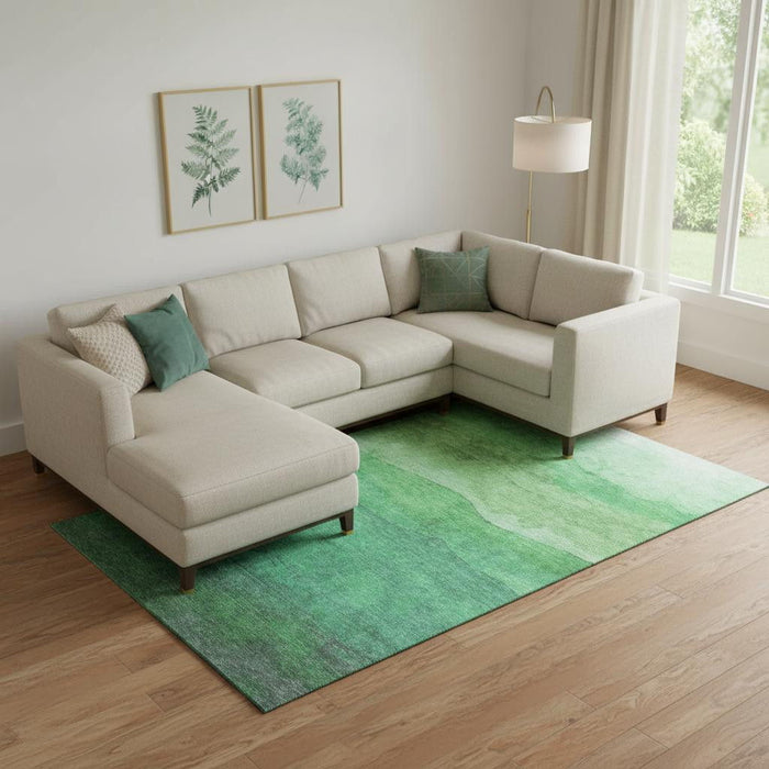 10' X 14' Striped Washable Area Rug With UV Protection (697578) - Green / Ivory