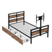 Black Giga twin size platform bed with headboard, footboard, two storage drawers, and a rotatable TV stand in a modern bedroom.