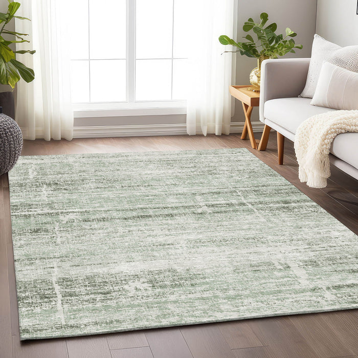 10' X 14' Abstract Washable Area Rug With UV Protection - Sage / Ivory