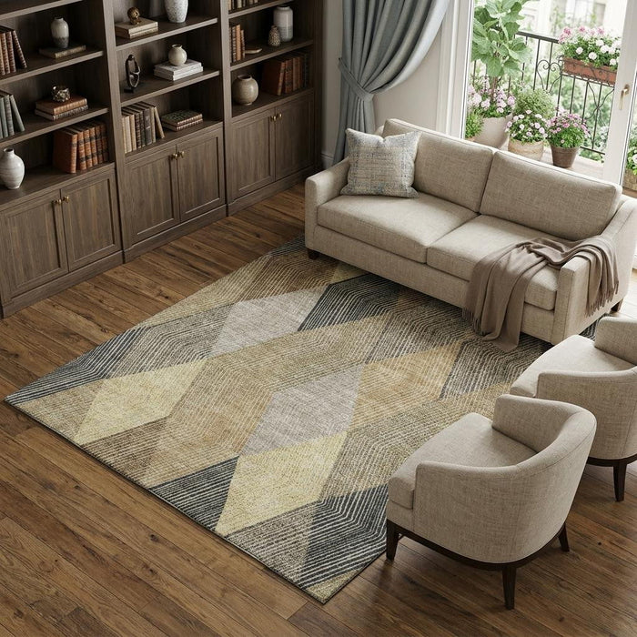 10' X 14' Geometric Washable Area Rug With UV Protection (676200) - Coffee / Gold / Taupe