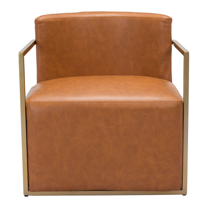Faux Leather Arm Chair - Brown And Gold