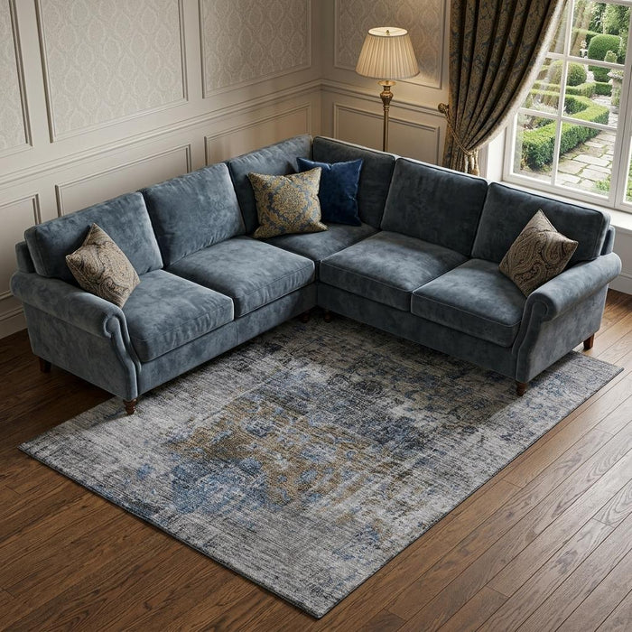 10' X 14' Floral Medallion Washable Area Rug With UV Protection (686729) - Blue / Gray / Silver