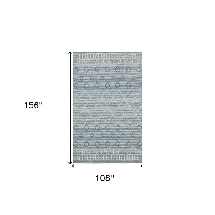 9' X 13' Wool Geometric Hand Hooked Area Rug - Blue