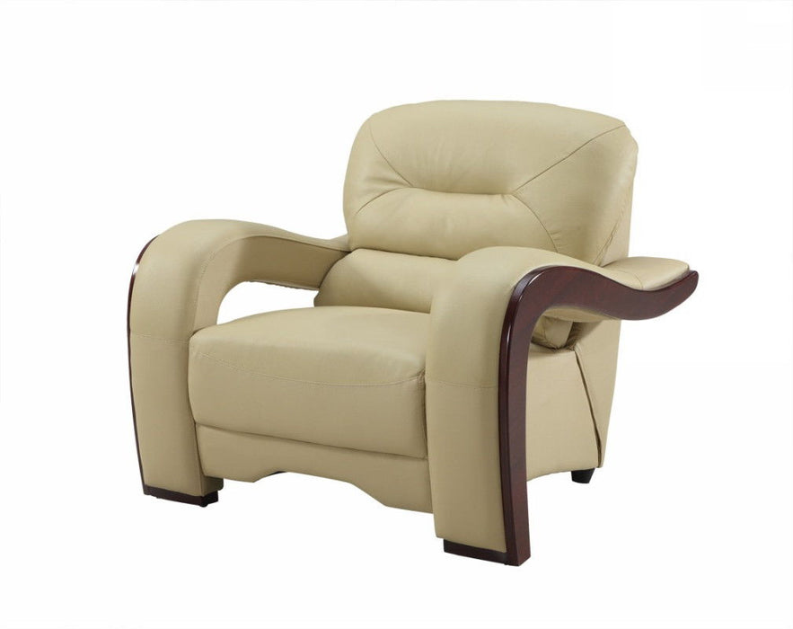 39" Leather Arm Chair - Beige / Brown