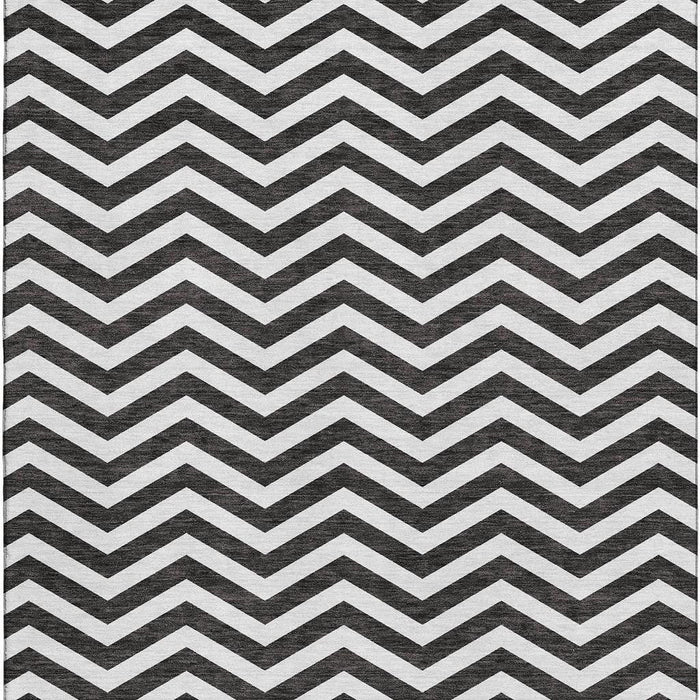 10' X 14' Chevron Washable Area Rug With UV Protection (673279) - Black / Ivory