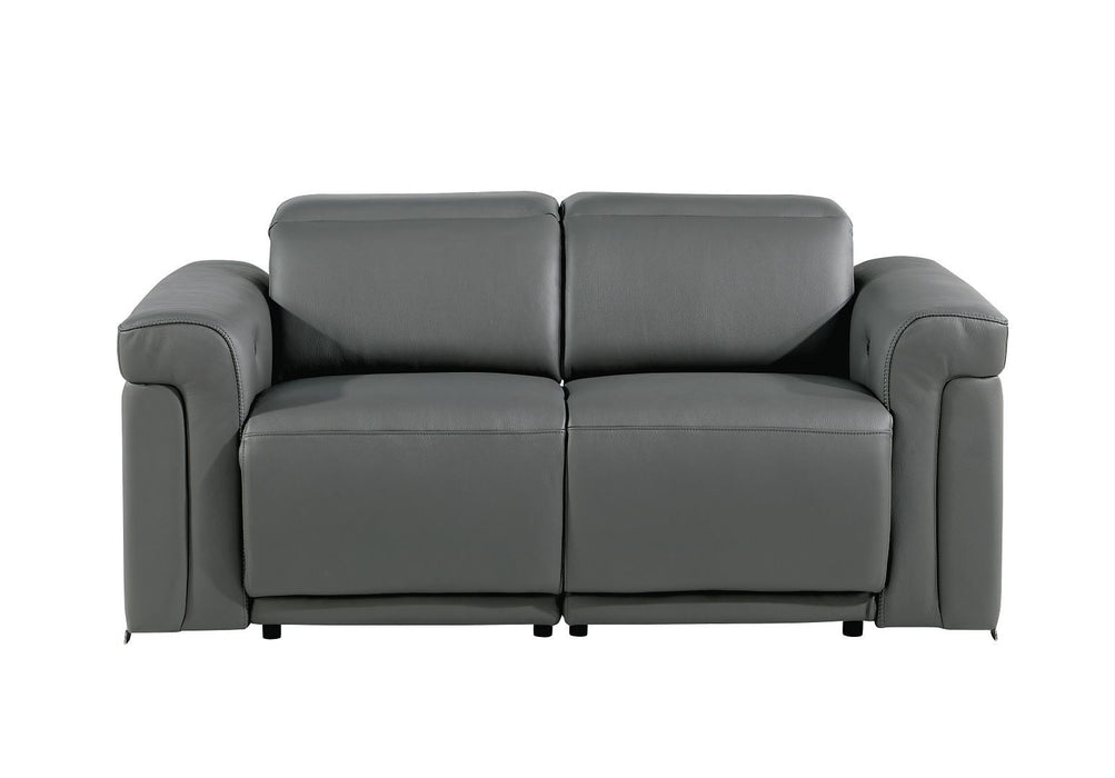 Italian Leather Power Reclining Loveseat (720492) - Dark Gray / Black