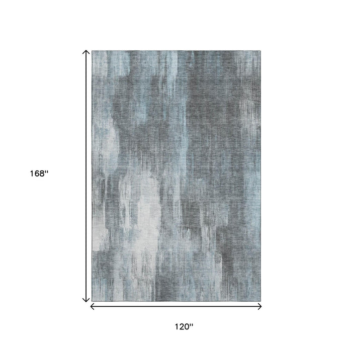 10' X 14' Abstract Washable Area Rug With UV Protection (649618) - Teal / Ivory