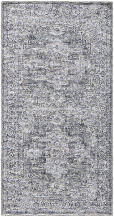 3' X 5' Floral Power Loom Worn Faded Area Rug (573529) - Gray