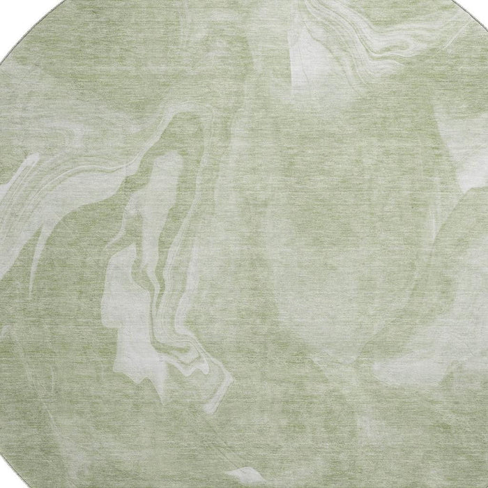 8' Abstract Washable Round Rug Polyester With UV Protection - Artichoke Green And Ivory