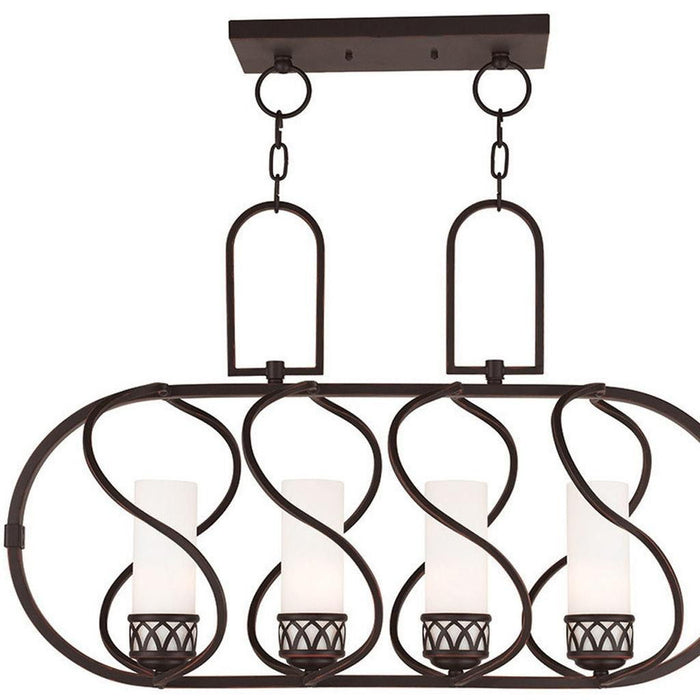 Four Light Metal Dimmable Chandelier With Shades - Bronze / Opal