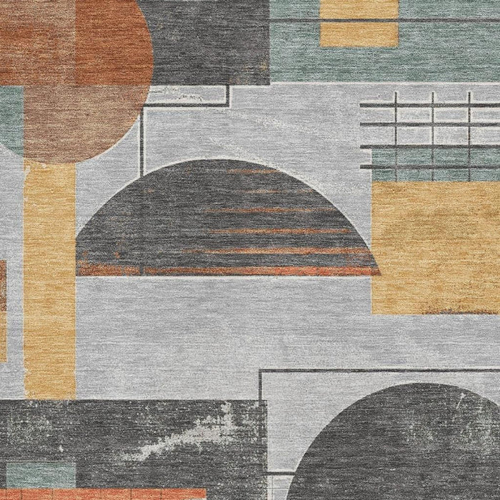 10' X 14' Geometric Washable Area Rug With UV Protection (697458) - Gray / Orange / Gold
