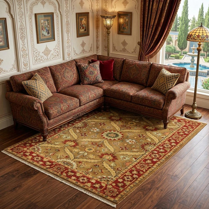 9' X 13' Wool Oriental Hand Knotted Area Rug With Fringe (744393) - Brown / Red / Gold