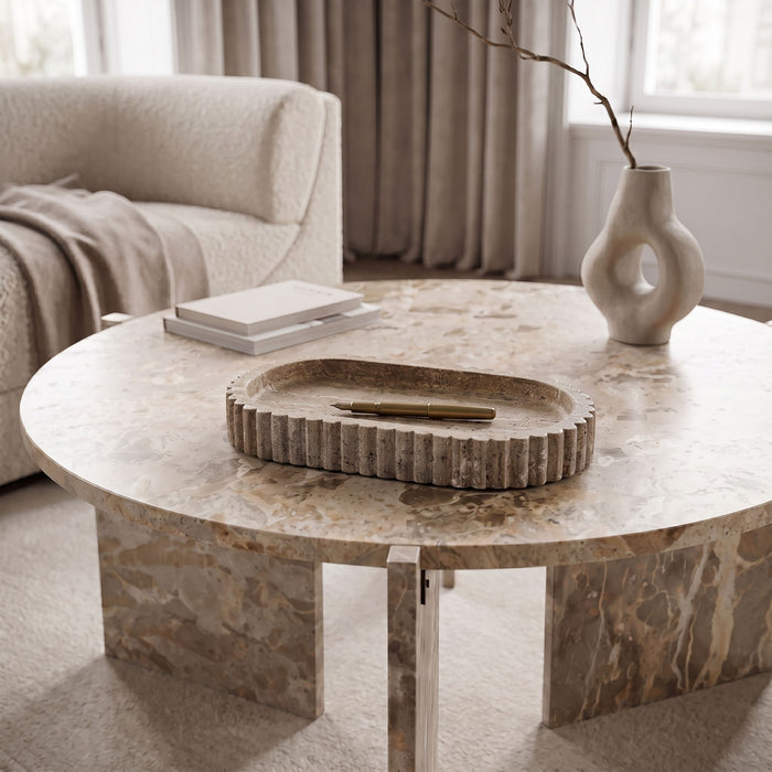 Khloe travertine tray by Meridian Furniture showing a rectangular decorative tray with natural stone finish and stylish design.