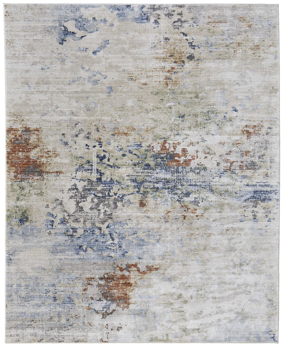 9' x 13' Abstract Power Loom Area Rug - Red Blue And Ivory