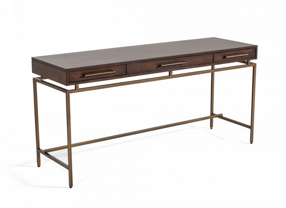 Manufactured Wood Rectangular Writing Desk With Three Drawers - Dark Mango