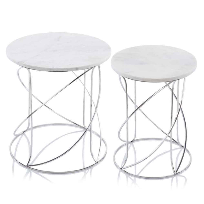 Marble Round End Tables - White