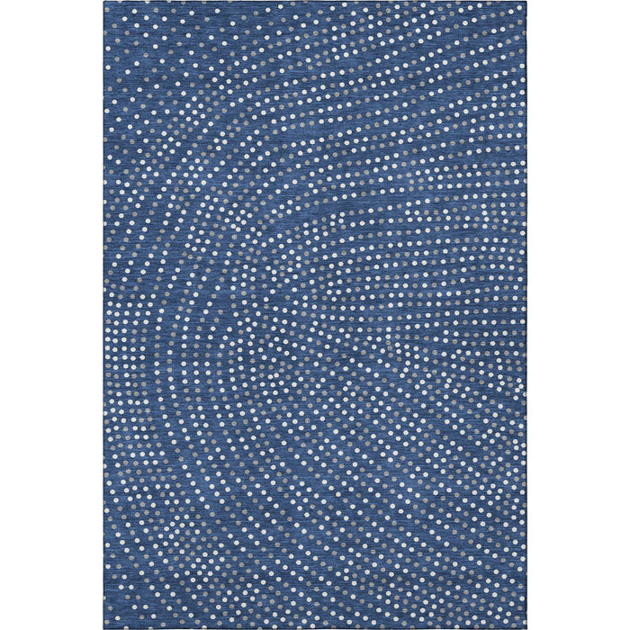 10' X 14' Polka Dot Washable Area Rug With UV Protection (680181) - Navy Blue / Ivory / Gray