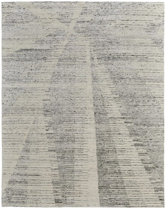 8' X 12' Abstract Hand Knotted Distressed Area Rug - Ivory And Gray