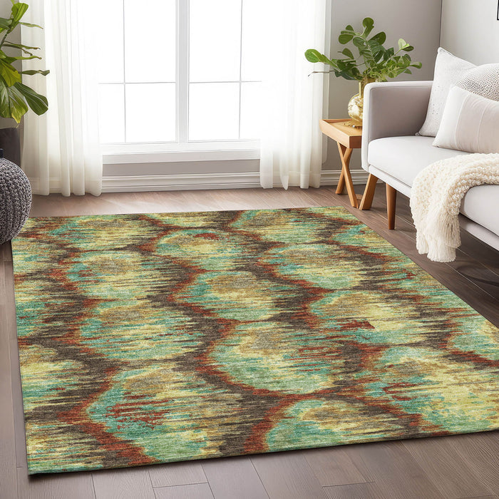 10' X 14' Diamond Washable Area Rug With UV Protection - Brown