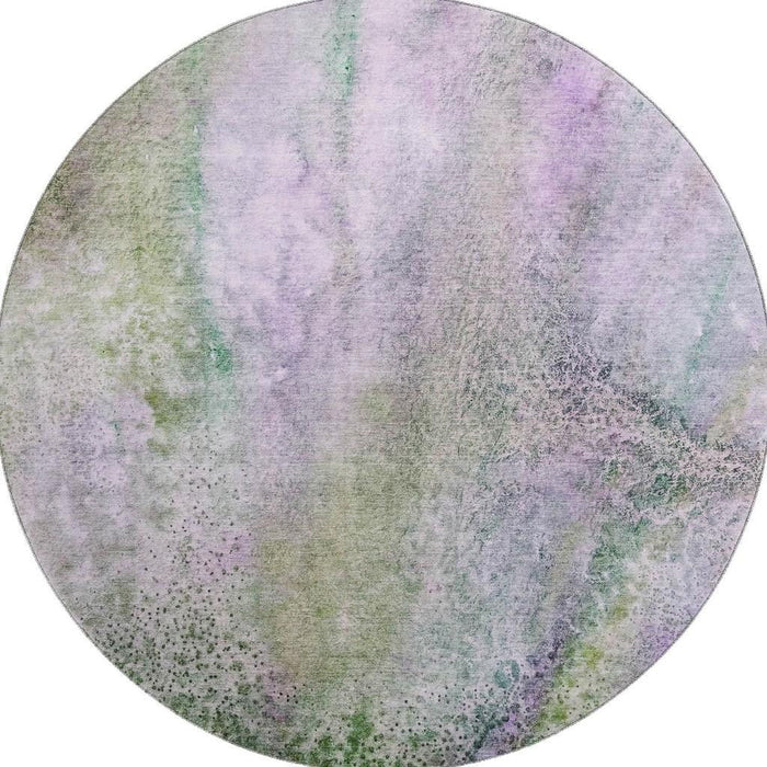 8' Abstract Washable Round Rug With UV Protection (646801) - Purple / Green