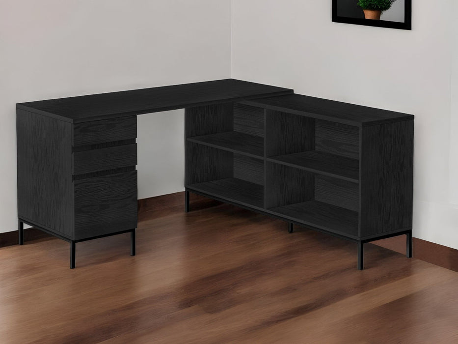 60" L Shape Computer Desk With Three Drawers - Black