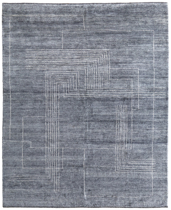 8' X 10' Abstract Hand Knotted Distressed Area Rug - Gray And Ivory