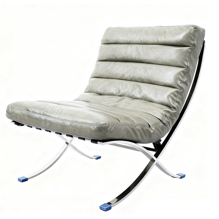 Tufted Leather Upholstered Folding Lounge Chair - Gray / Silver