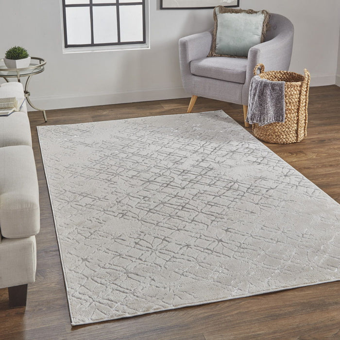 12' x 18' Abstract Area Rug - Silver Gray And White