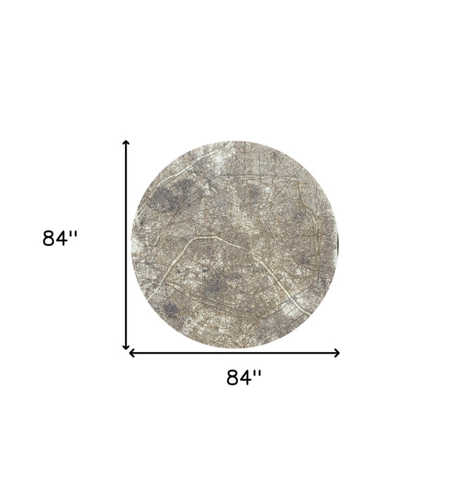 7' x 7' Round Abstract Non Skid Area Rug - White And Gray