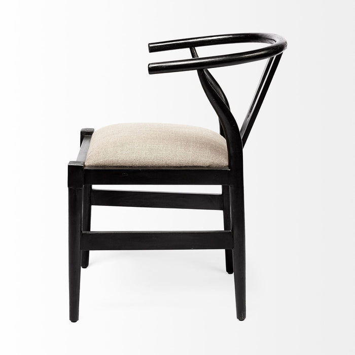 Upholstered Linen Wishbone Back Dining Side Chair - Cream