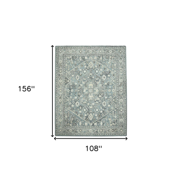 9' X 13' Wool Oriental Hand Tufted Area Rug - Sky Blue
