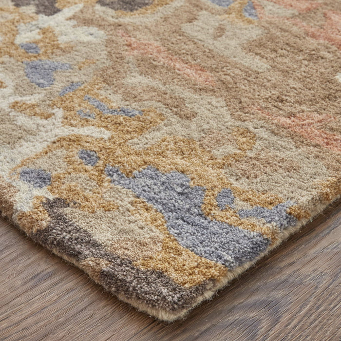 9' x 12' Wool Abstract Tufted Handmade Stain Resistant Area Rug - Tan And Blue
