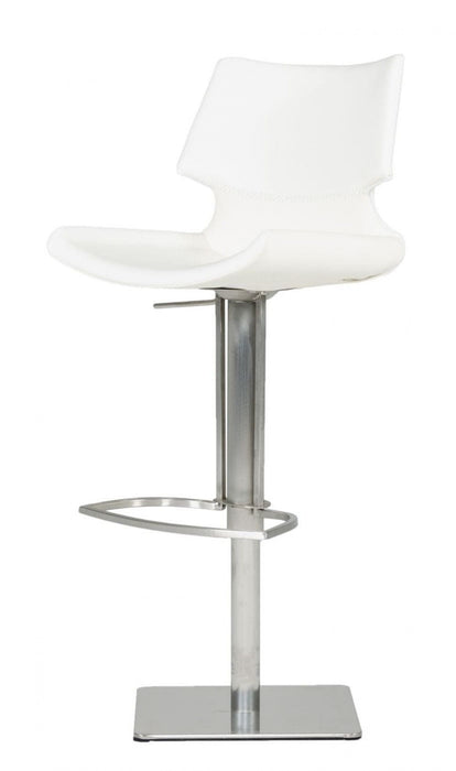 Faux Leather And Steel Swivel Low Back Bar Height Bar Chair - White And Silver