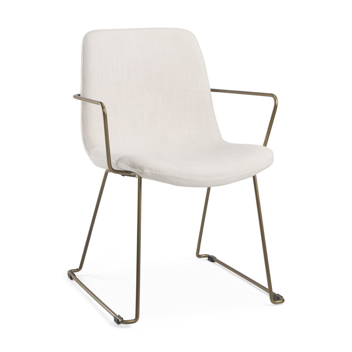 Fabric Wood Dining Arm Chair - Beige / Gold