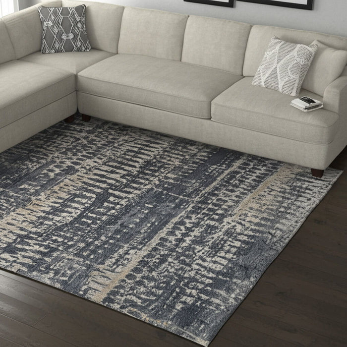 9' X 13' Abstract Hand Knotted Area Rug - Blue
