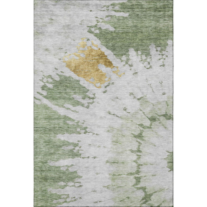 10' X 14' Abstract Washable Area Rug With UV Protection (651286) - Artichoke Green / Gold / Ivory