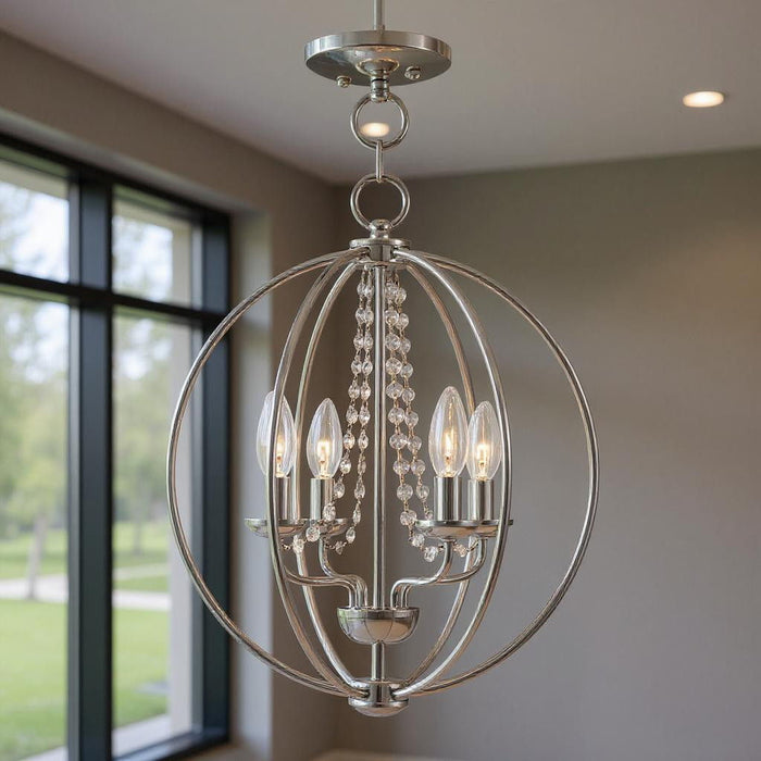 19" Four Light Dimmable Chandelier With Shades - Silver