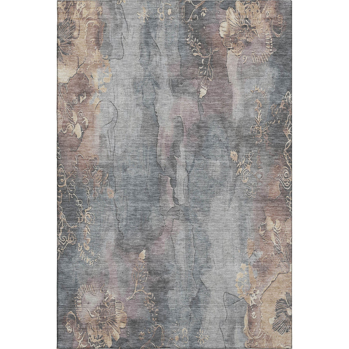 10' X 14' Floral Washable Area Rug With UV Protection (706319) - Gray / Beige