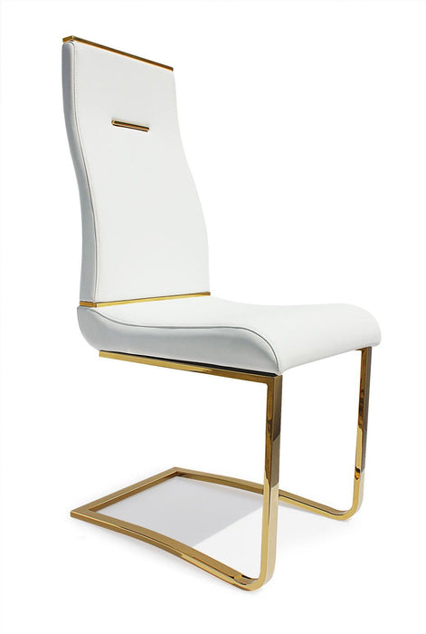 Upholstered Faux Leather Side Chairs For Dining Room (Set of 2) - White / Gold