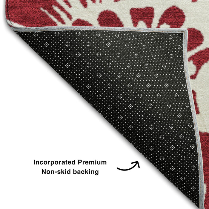 9' X 12' Floral Washable Area Rug With UV Protection (648633) - Burgundy / Ivory