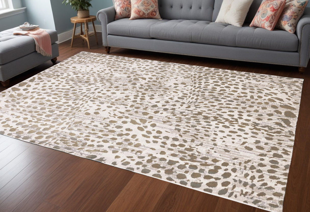 12' x 15' Abstract Stain Resistant Area Rug - Brown And Ivory